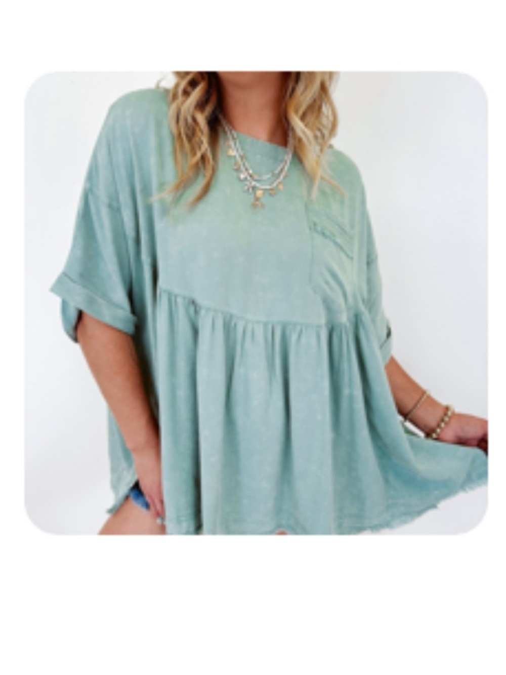 Relaxed Babydoll Top in Soft Sage Green